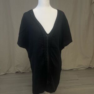 KOL SOL Women's V-Neck Swimsuit Cover Up Black Sz L